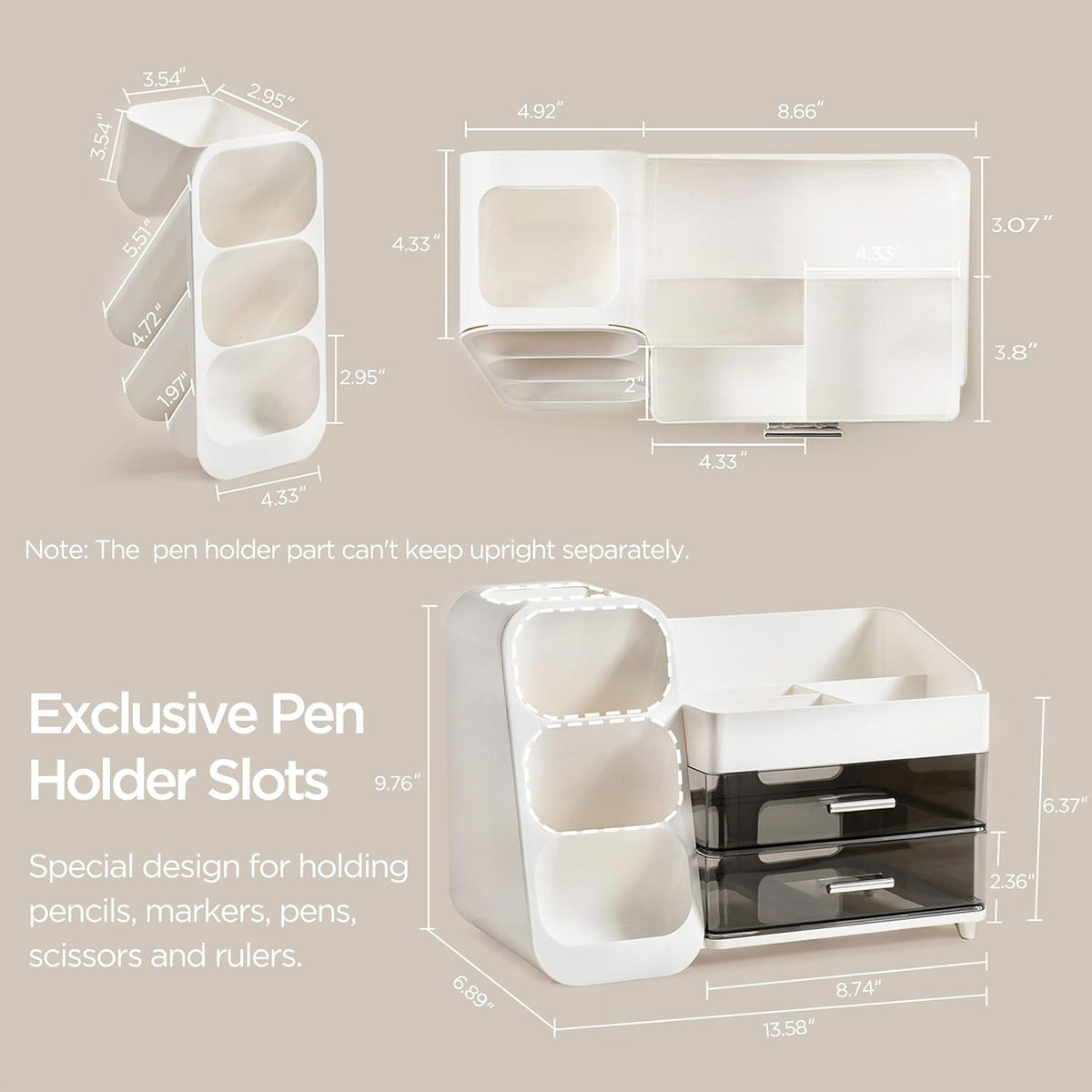 Organizador de escritorio HBlife con soporte para bolígrafos y lápices, organizador de bolígrafos con 2 cajones, organizadores de escritorio y accesorios con 4 compartimentos, almacenamiento de