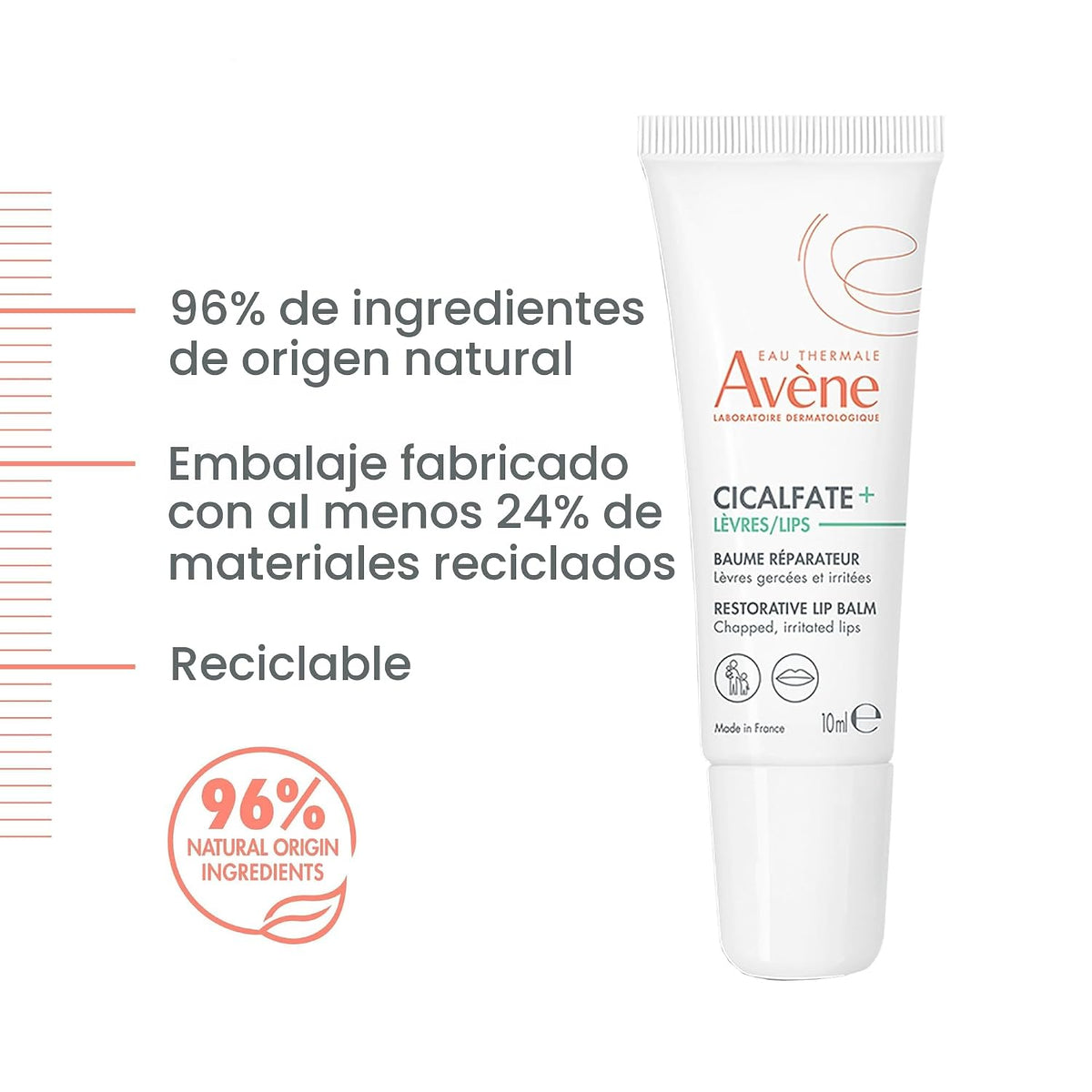 Avène Cicalfate Crema Restauradora para Labios, Humectación de Larg...