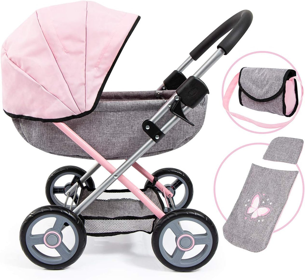 Bayer Set de Cochecito de Muñeca con Bolso - Carruaje Rosado para Muñecas de 18 Pulgadas