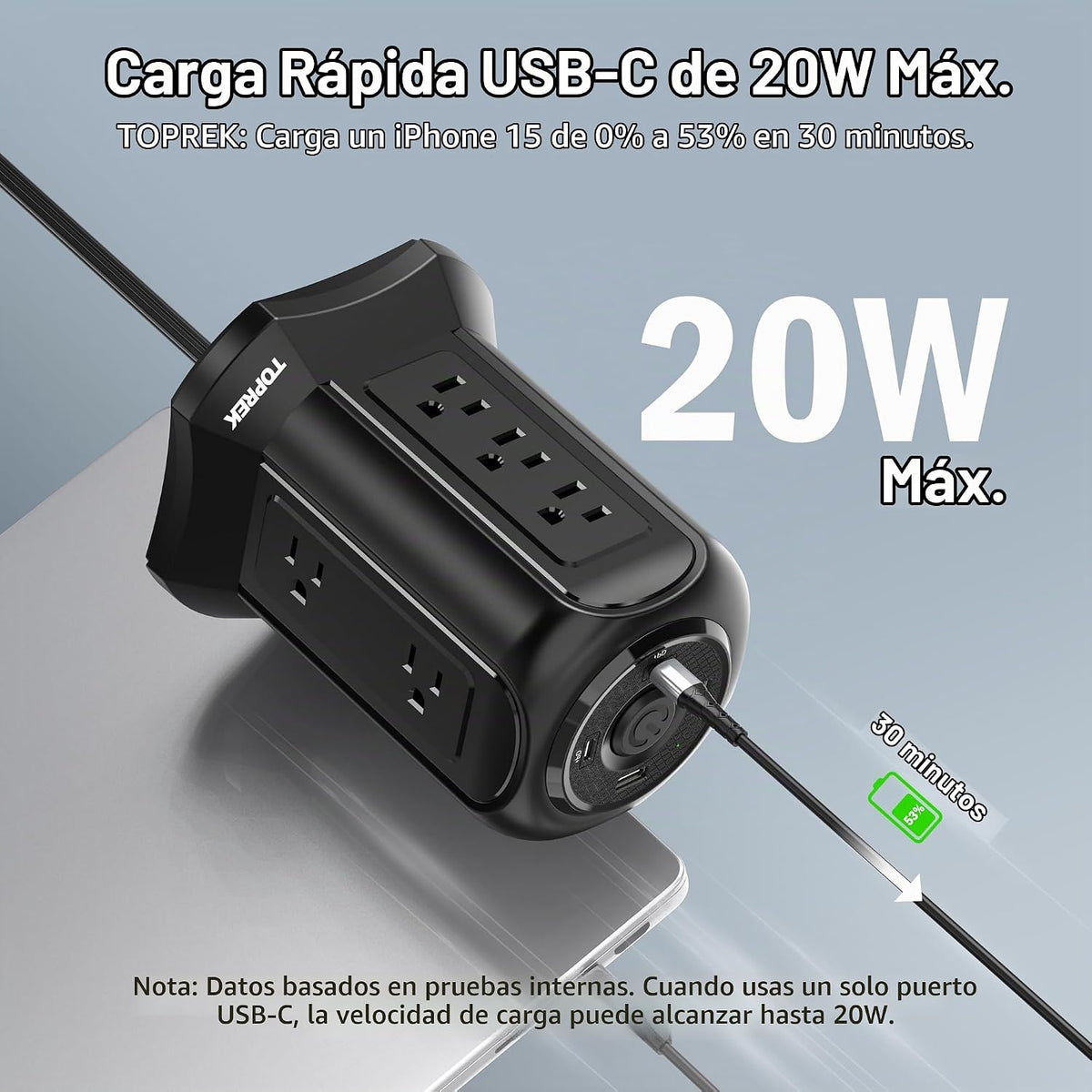 Regleta protectora contra sobretensiones de torre 2100J - 10 tomacorrientes, 2 USB-C (20 W PD), 2 USB-A, cable de extensión de enchufe plano de 6.5 pies para oficina en casa, dormitorio, escritorio
