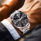 OLEVS Reloj de pulsera para hombre de acero inoxidable con cronógrafo de