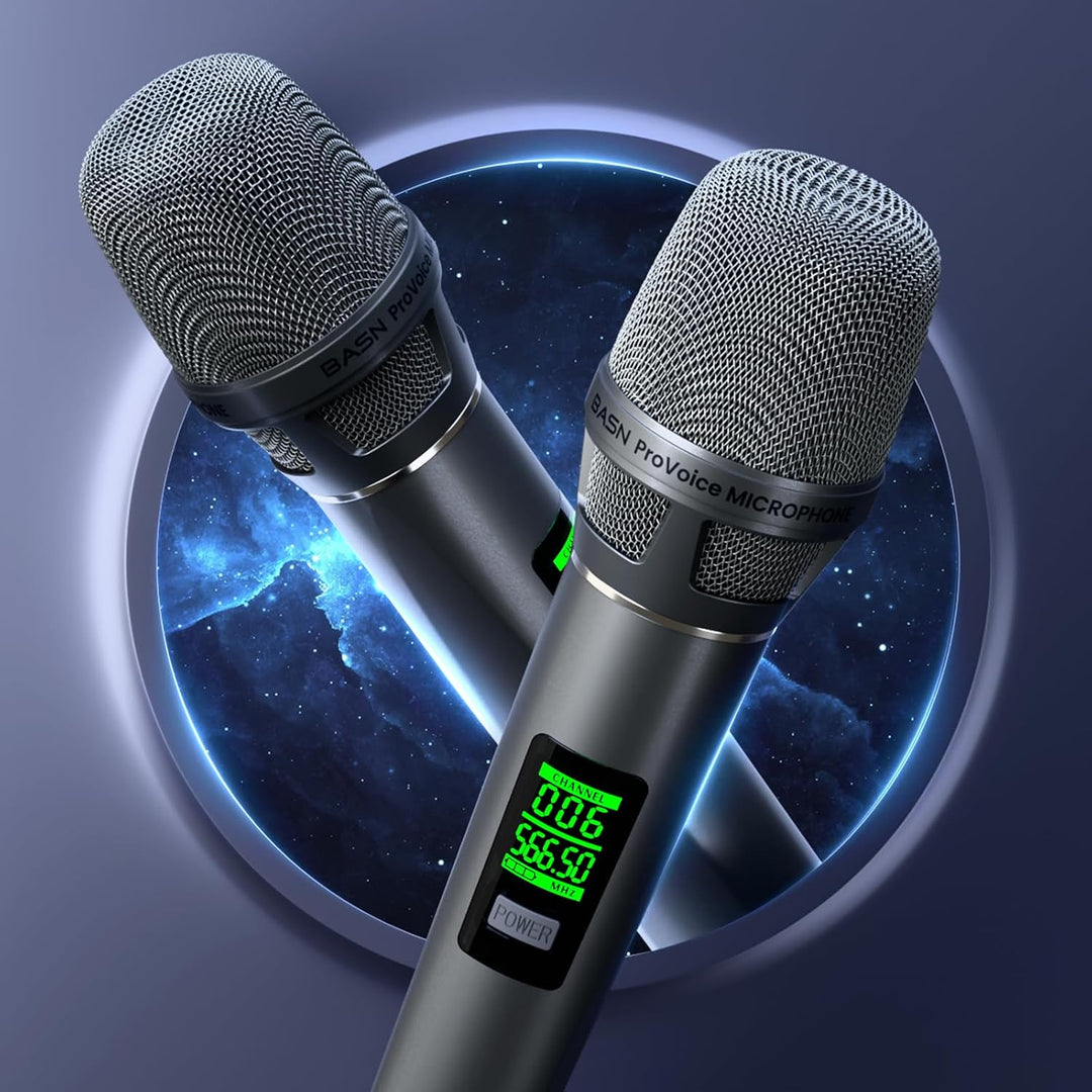 BASN Sistema de micrófono dual inalámbrico UHF recargable, micrófon...