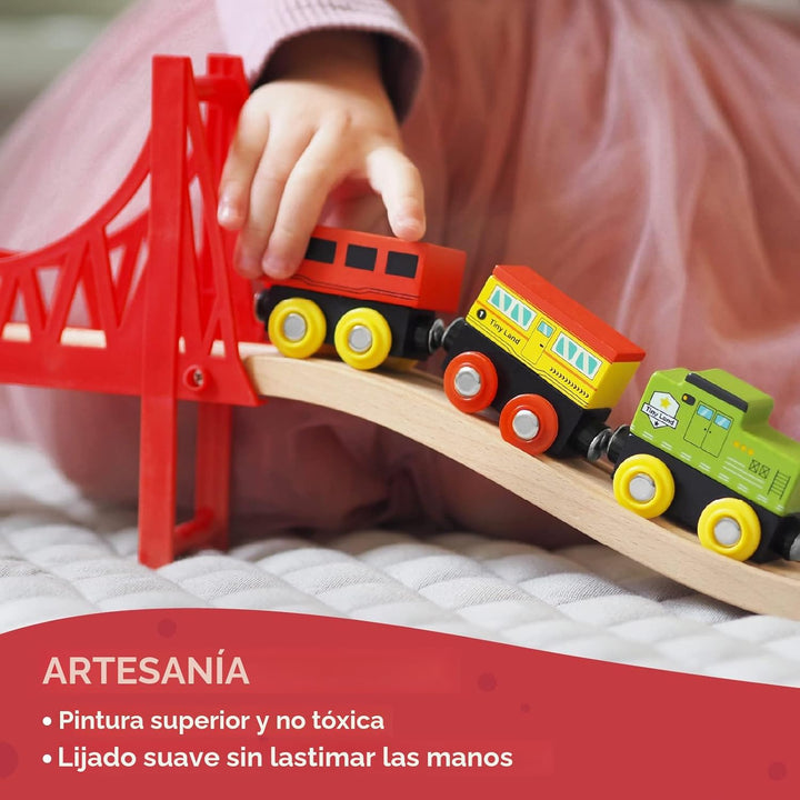 Tiny Land 110 piezas de juego de tren de madera \u2013 Tren de jugu...