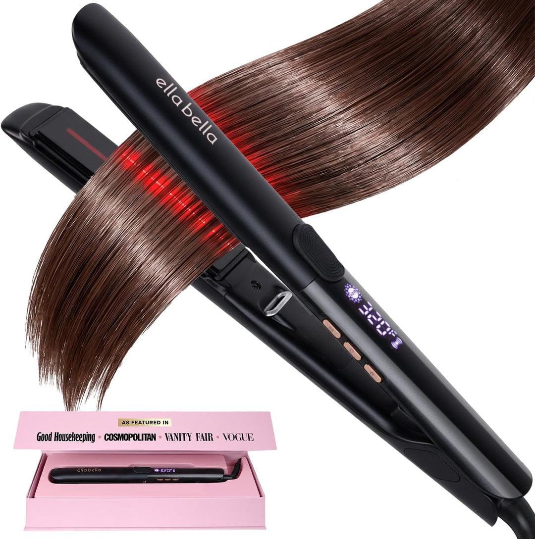 ELLA BELLA Plancha plana de titanio para el cabello delgada (con in...