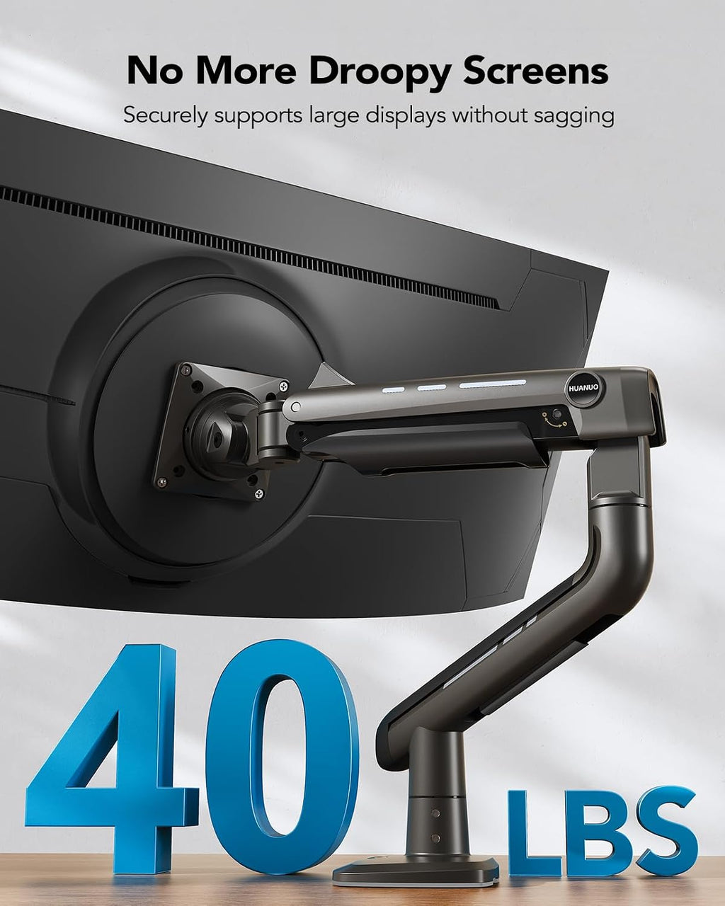 HUANUO Brazo de monitor resistente para pantallas ultraanchas de hasta 49 ", placa de refuerzo de montaje de monitor de acero