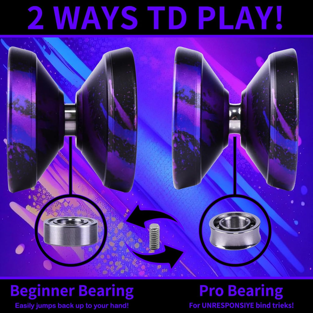El juego de yoyo de metal 2 en 1 TOPKX28 cuenta con un yoyo mejorado giratorio de dedos, adecuado para niños, adultos, principiantes y profesionales para realizar trucos de Yoyo.