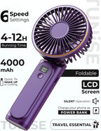 TUNISE Ventilador portátil de mano, 4000mAh, 180 ajustable, 6 veloc...