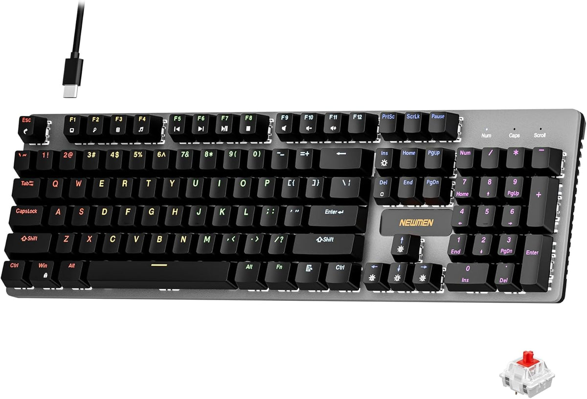 Newmen GM325Pro - Teclado mecánico con retroiluminación LED arcoíri...