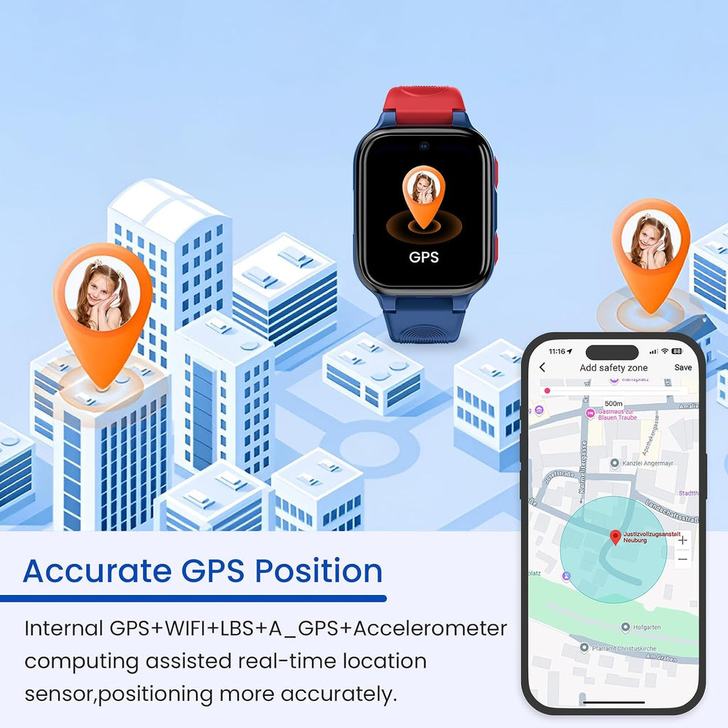 Reloj inteligente K9 para niños con rastreador GPS, voz y videollamada AI, AMOLED de 1.78 pulgadas, reloj inteligente 4G con SOS, controles parentales, modo escolar, reloj inteligente