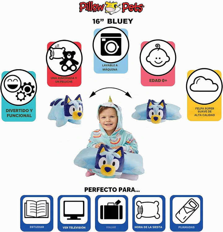 Pillow Pets Juguete de peluche de 16 pulgadas Bluey, BBC Studios pa...