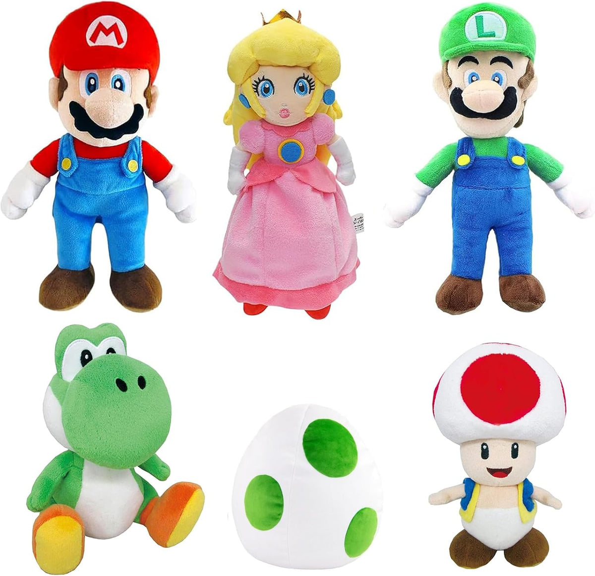 Felskin Juego de 6 juguetes de peluche de Mario, lindos personajes de peluche, incluyendo Mario Luigi Peach Toad Yoshi Egg, colección de figuras de felpa suave, regalo para decoración de habitación de