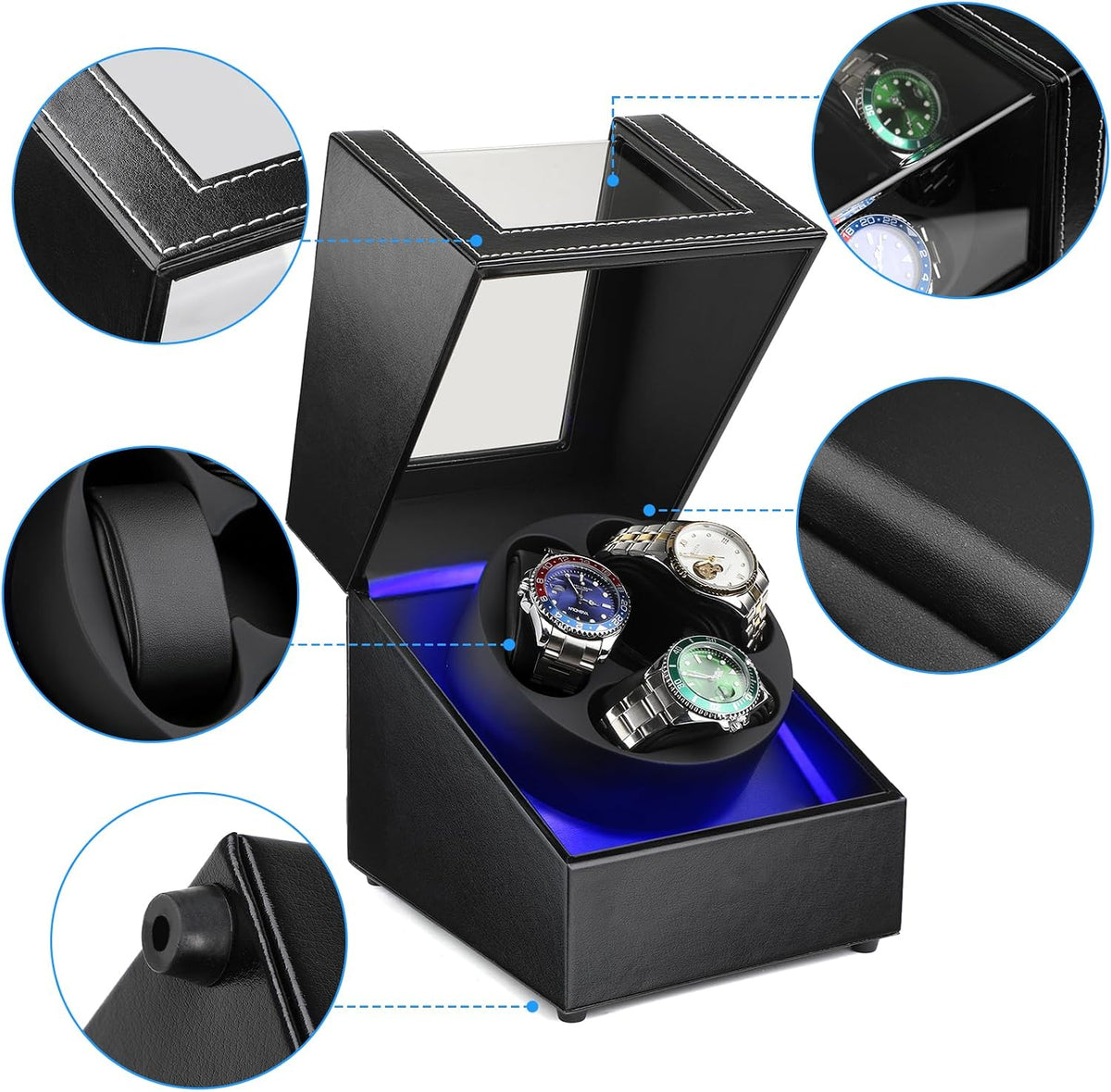 Watch Winder para 3 relojes automáticos, motor japonés silencioso