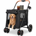 Cochecito para perros medianos y razas grandes, cochecito plegable para mascotas múltiples de hasta 80 libras, barras de soporte de acero al carbono dual, ruedas todo terreno, portavasos y bolsillo de