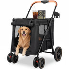 Cochecito para perros medianos y razas grandes, cochecito plegable para mascotas múltiples de hasta 80 libras, barras de soporte de acero al carbono dual, ruedas todo terreno, portavasos y bolsillo de