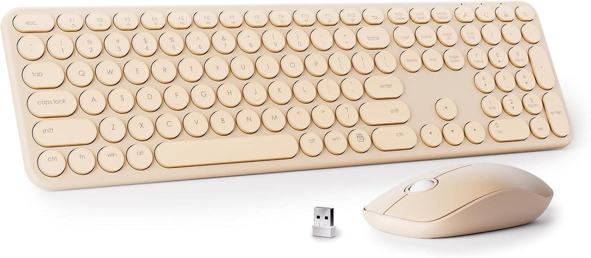 UBOTIE Combo de teclado y mouse inalámbricos, teclas redondas retro...