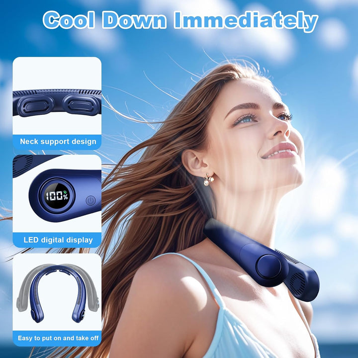 Ventilador de cuello portátil que sopla aire frío, pantalla LED, ve...
