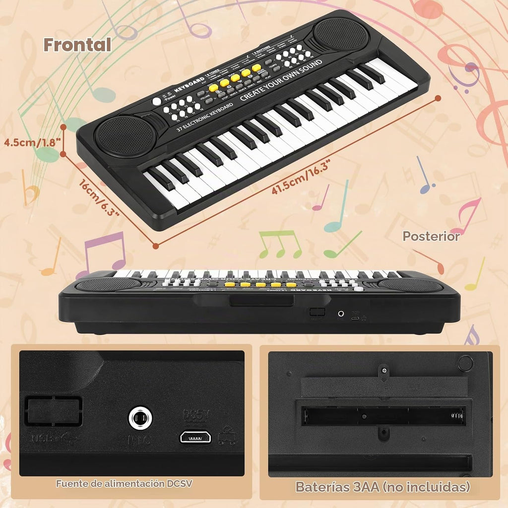 Piano para niños, teclado electrónico de 37 teclas, piano de música, juguetes educativos, instrumento musical, regalo para niños y niñas