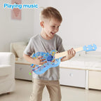 Guitarra ukelele de 21 pulgadas para niños, guitarra de juguete de grafiti con púas, color azul
