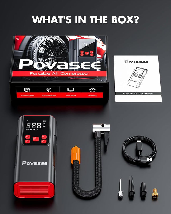 Inflador de Neumáticos Compresor de Aire Portátil Povasee 150PSI Bo...