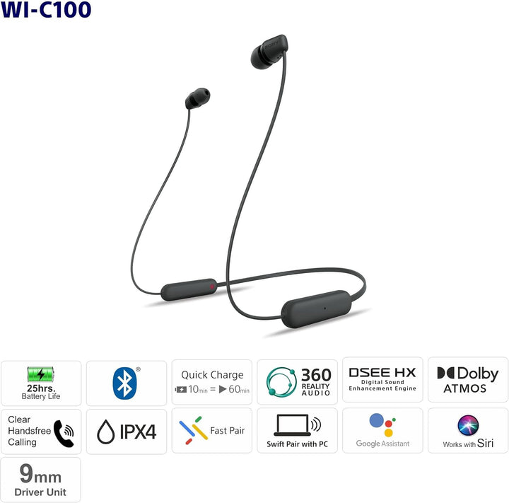 Sony WI-C100 - Auriculares inalámbricos Bluetooth con micrófono int...