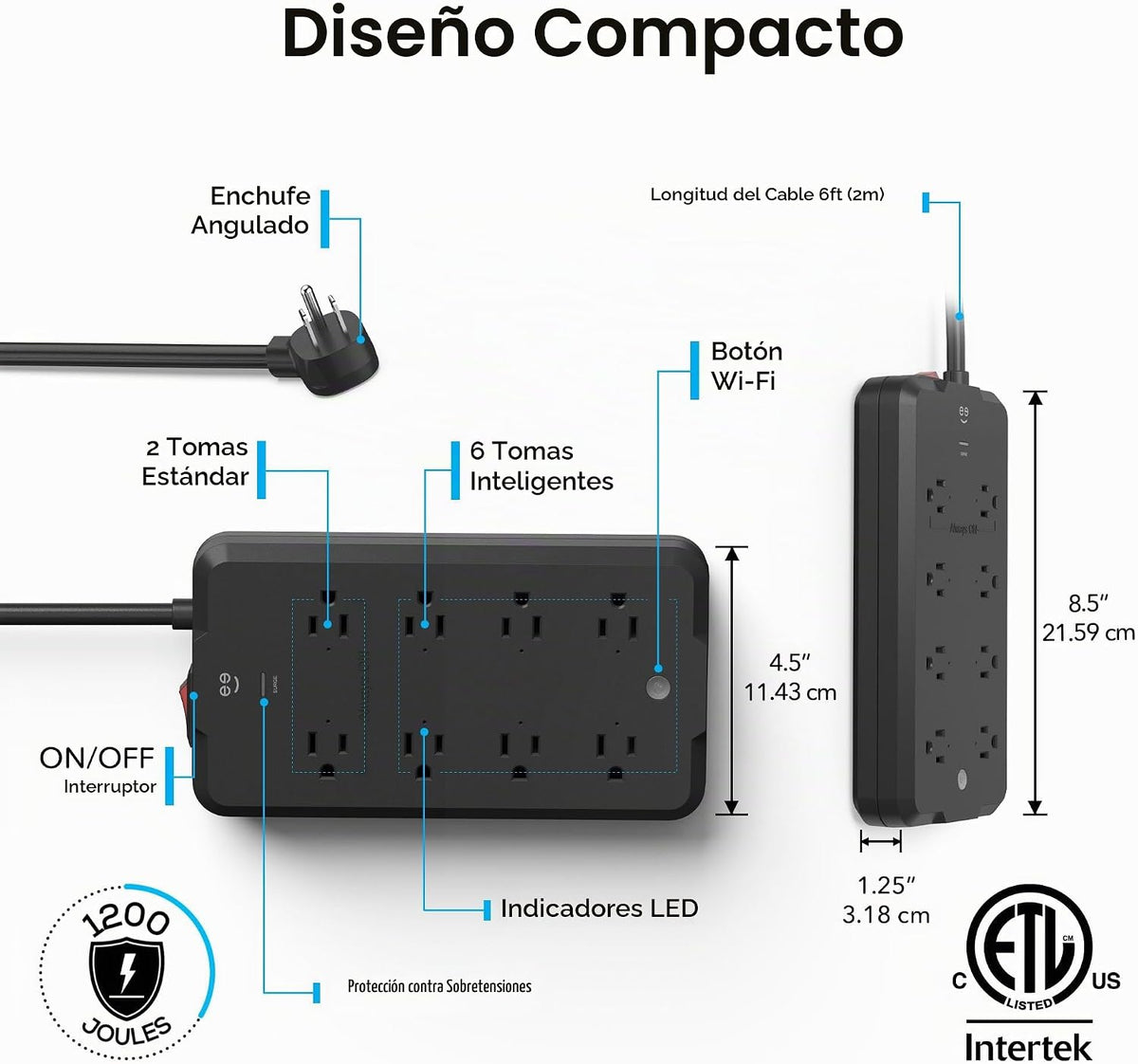 Geeni Surge Ultra Smart 8-Outlet Surge Protector, No Hub, 6 ft. Cord, negro