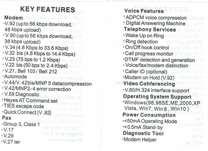 Módem de datos de fax con marcación externa USB 56K