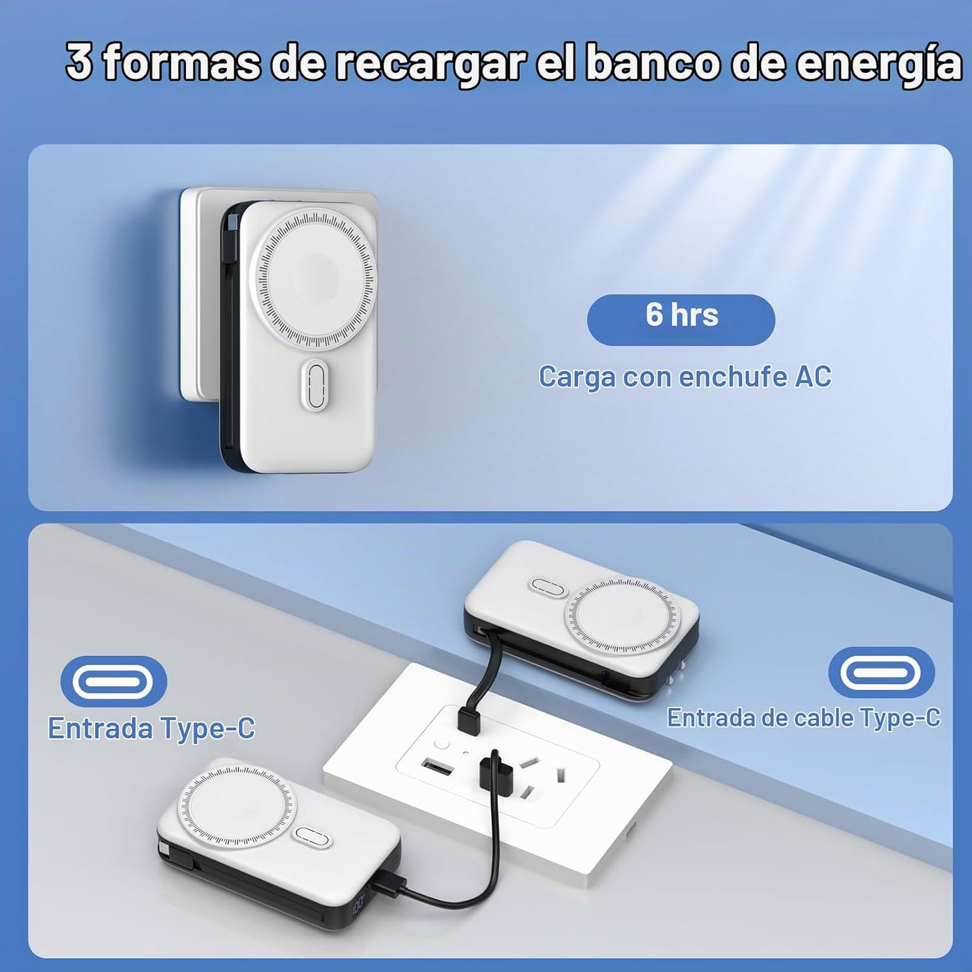 Cargador portátil magnético de 10000 mAh para iPhone con cables int...