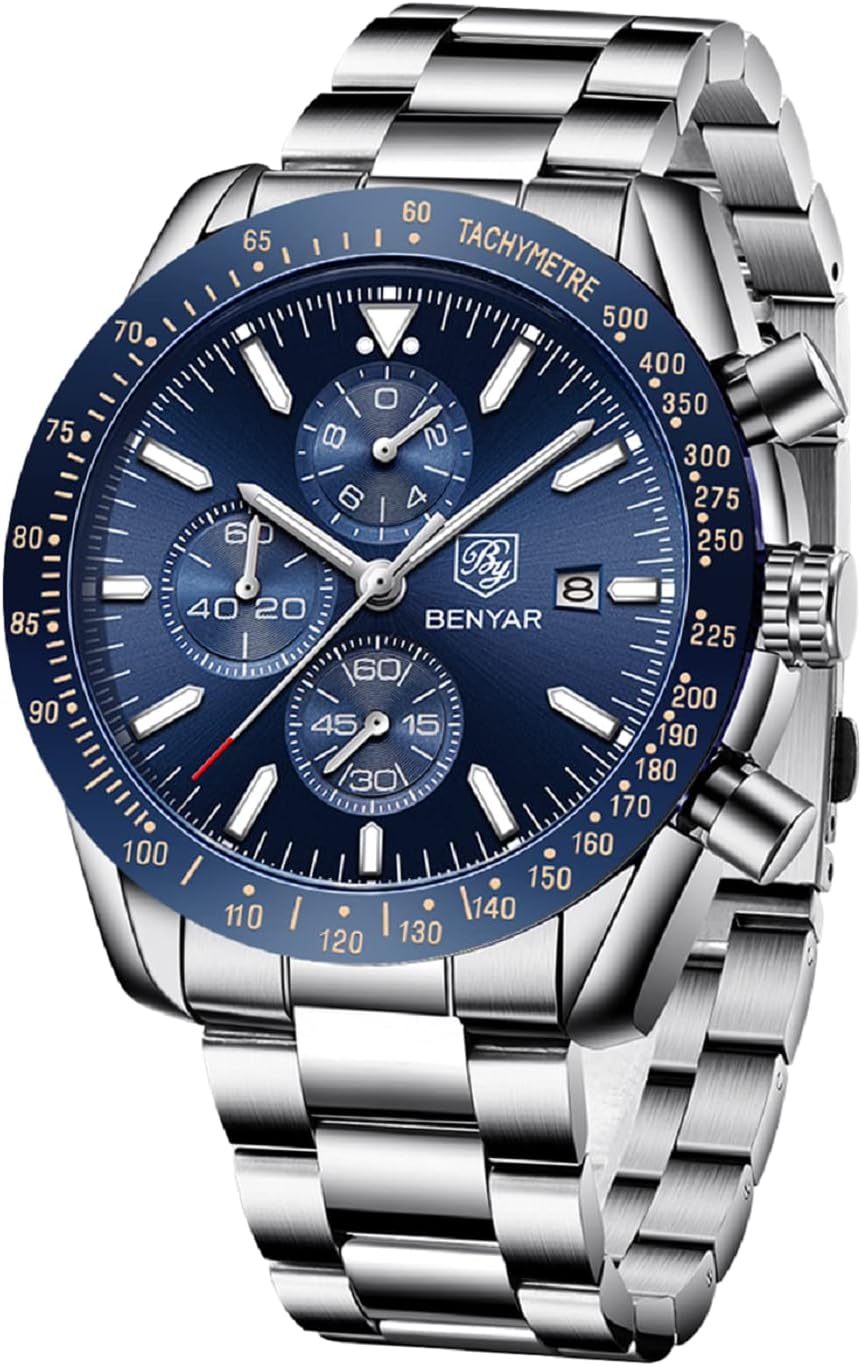 BENYAR Reloj analógico de cuarzo cronógrafo impermeable luminoso de diseñador para hombre, reloj de pulsera para hombre, para negocios, trabajo, deporte, casual, con correa de silicona, elegante