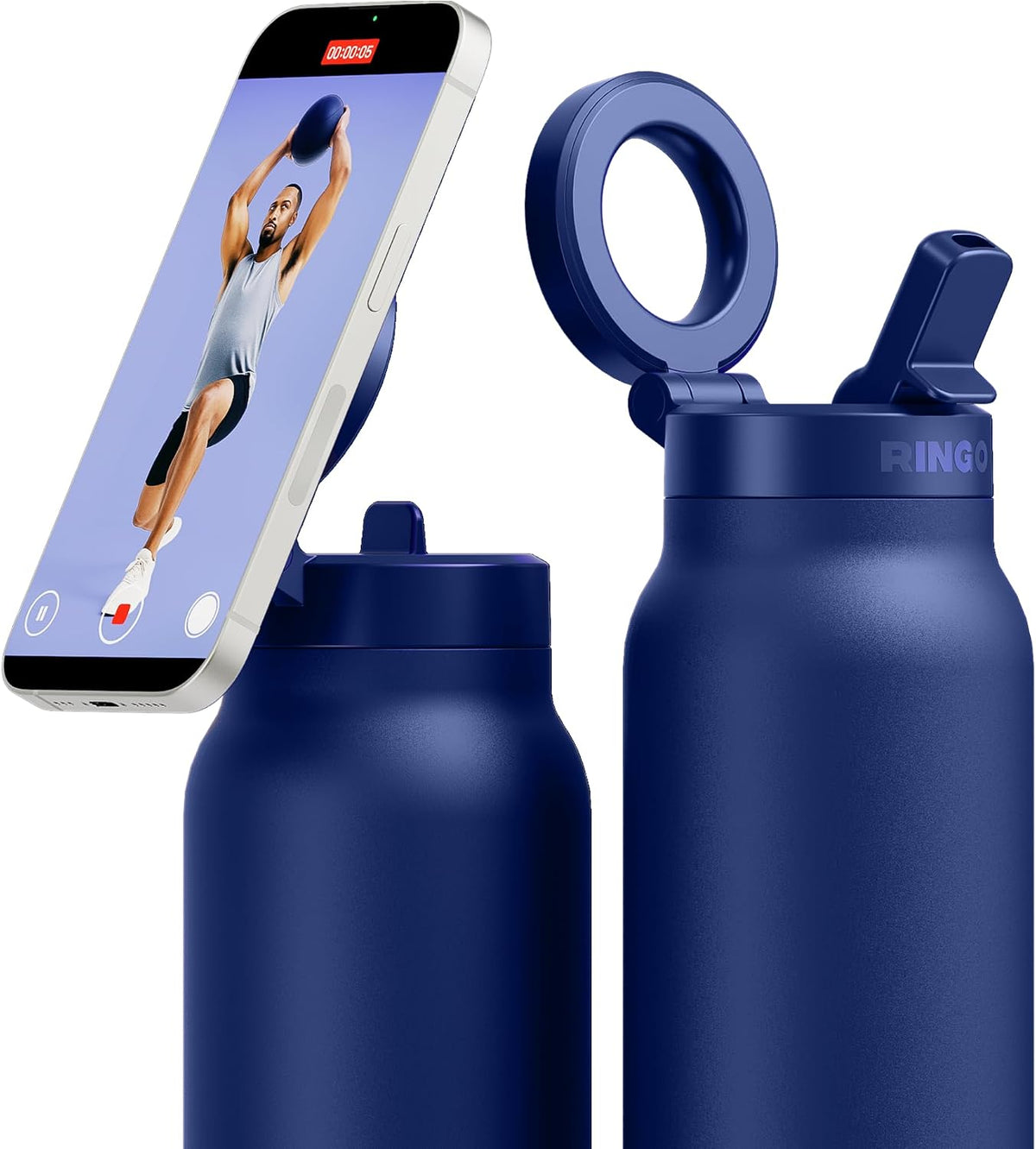 RINGO Pro Botella de agua aislada, soporte magnético para trípode para teléfono, azul, 24 onzas