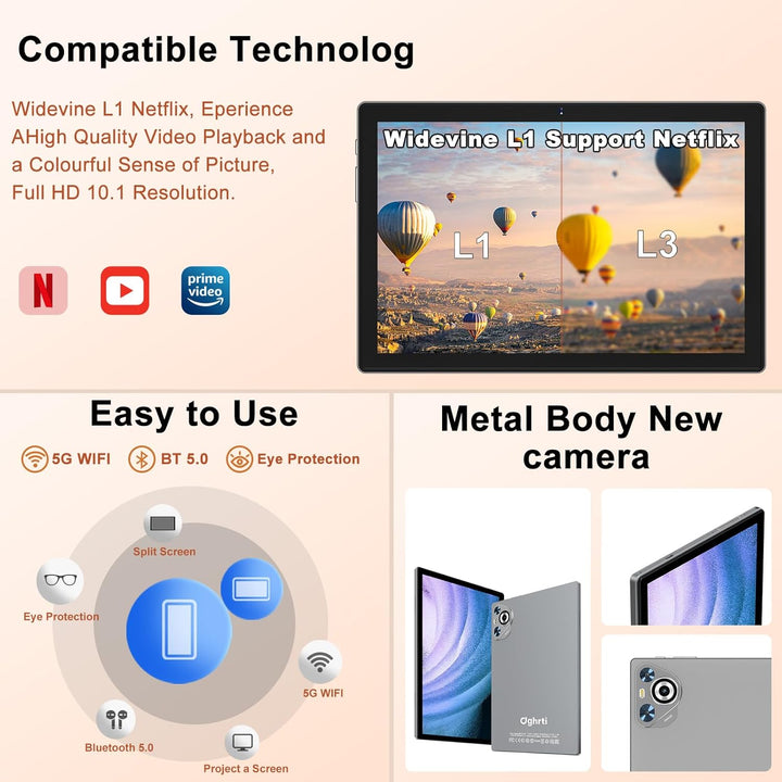 Dghrti Tablet de 10 pulgadas, 22 GB de RAM+128 GB ROM+1 TB Expand,...