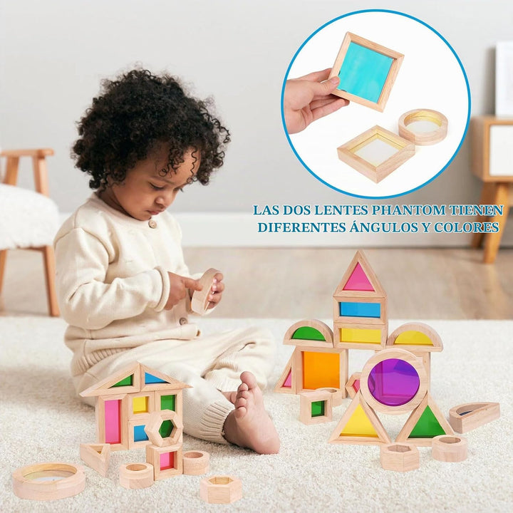 Agirlgle Bloques de construcción de madera arcoíris para niños, 32...