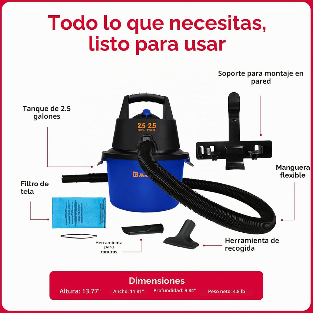 Koblenz WD-2.5L Aspiradora en seco y húmedo, accesorios incluidos, 2.5 PHP
