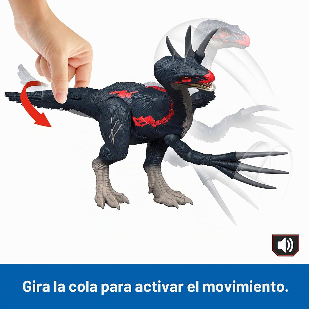 Mattel Jurassic World Teoría del Caos Slash N Roar Figura de Dinosaurio de Acción de Therizinosaurus, Garras de Ataque y Sonido, Juego Digital