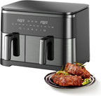 Freidora de aire grande de 12 cuartos con cesta doble (4 QT+8 QT), pantalla táctil digital 13 en 1 con 50 revestimientos de papel, sincronización y funciones duales, horneado, asado