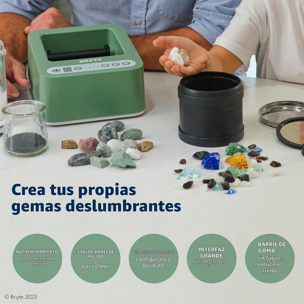Vaso de roca y máquina de volcar – Verde menta medio, 3 velocidades, a partir de 8 años – Accionamiento directo, temporizador de 9 días y motor silencioso de refrigeración – Pulidor silencioso