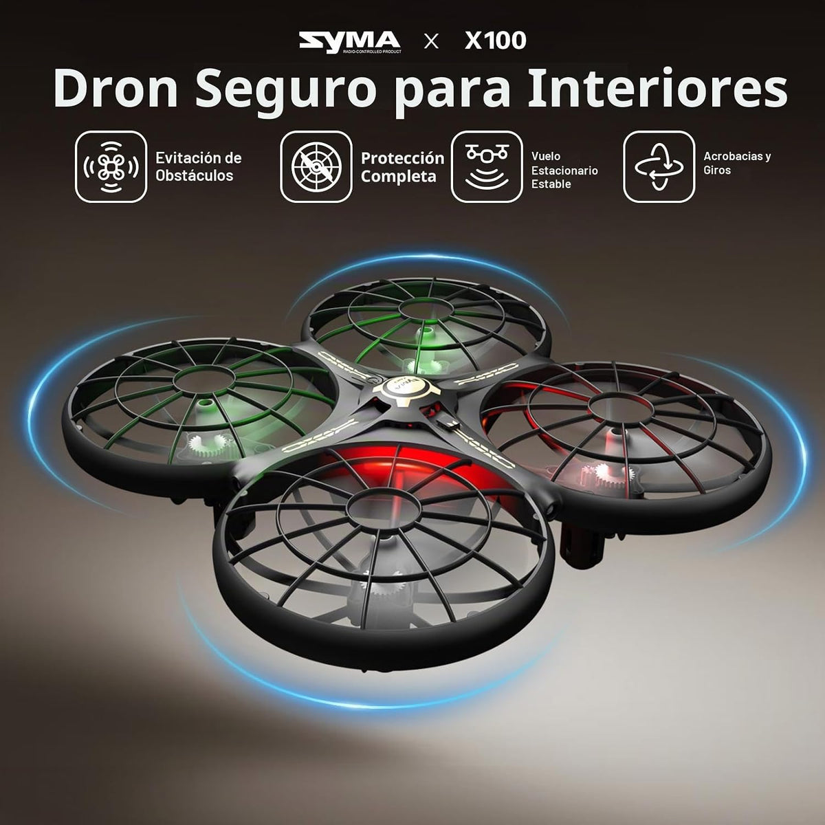 SYMA X100 - Dron de interior para niños de 8 a 12 años, evita obstáculos, protección completa