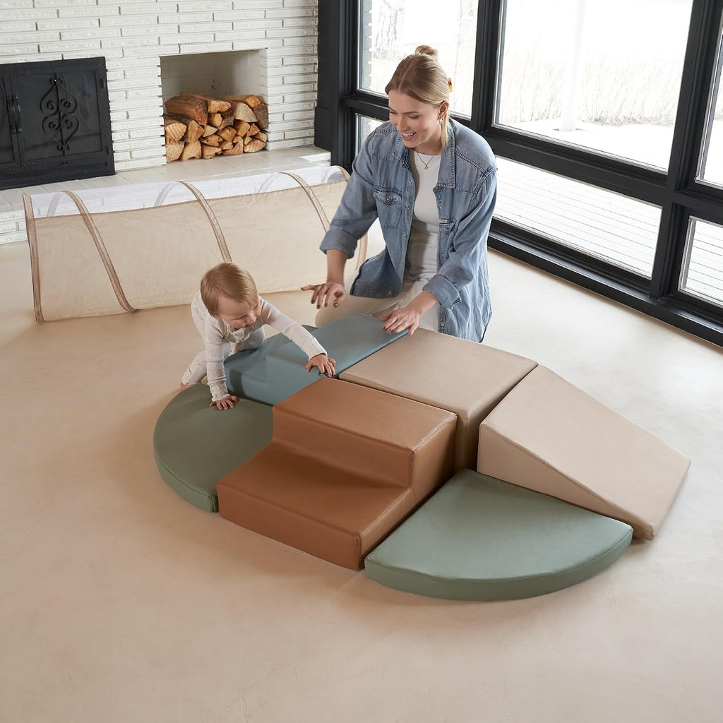 Conjunto de Juego de Escalada Divertido para Niños Pequeños de 1-3 años: Túnel de Gateo, Bloques de Escalada de Espuma