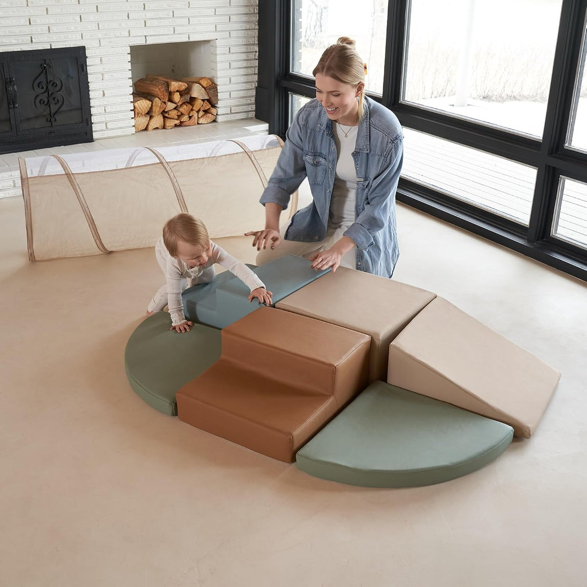 Conjunto de Juego de Escalada Divertido para Niños Pequeños de 1-3 años: Túnel de Gateo, Bloques de Escalada de Espuma