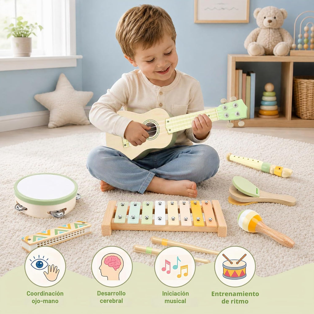 Juego de guitarra para niños - Instrumentos musicales Montessori 8 en 1