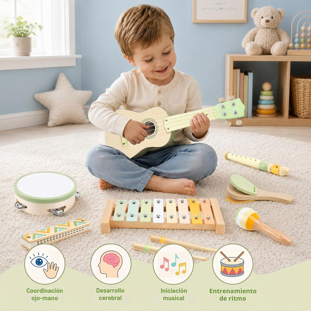 Juego de guitarra para niños - Instrumentos musicales Montessori 8 en 1