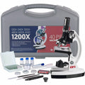 Amscope M30-ABS-KT1-W microscopio educativo para niños, base y brazo de metal, objetivos de 120X, 240X, 300X, 480X, 600X, 1200X, 48 piezas