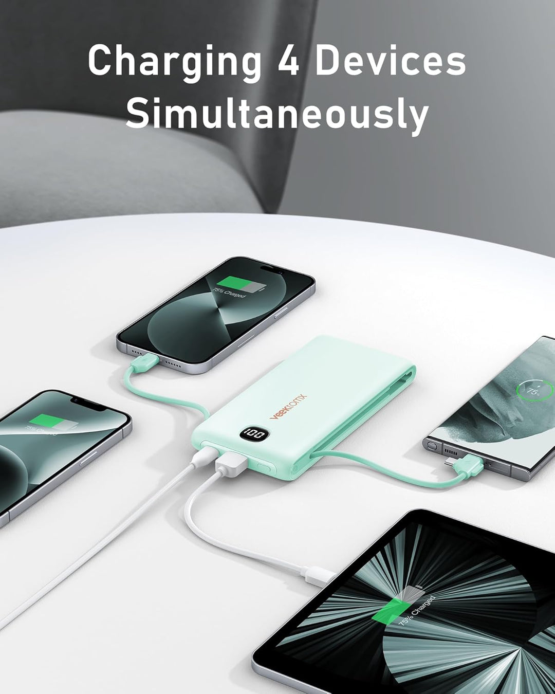 VEEKTOMX Cargador portátil con cables integrados de 10000 mAh, bate...