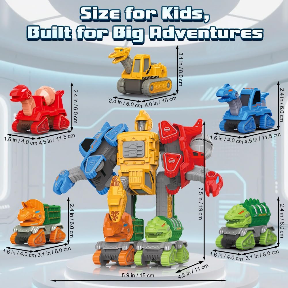 Drefirsa Juguete transformador de dinosaurio 5 en 1, juego de camio...