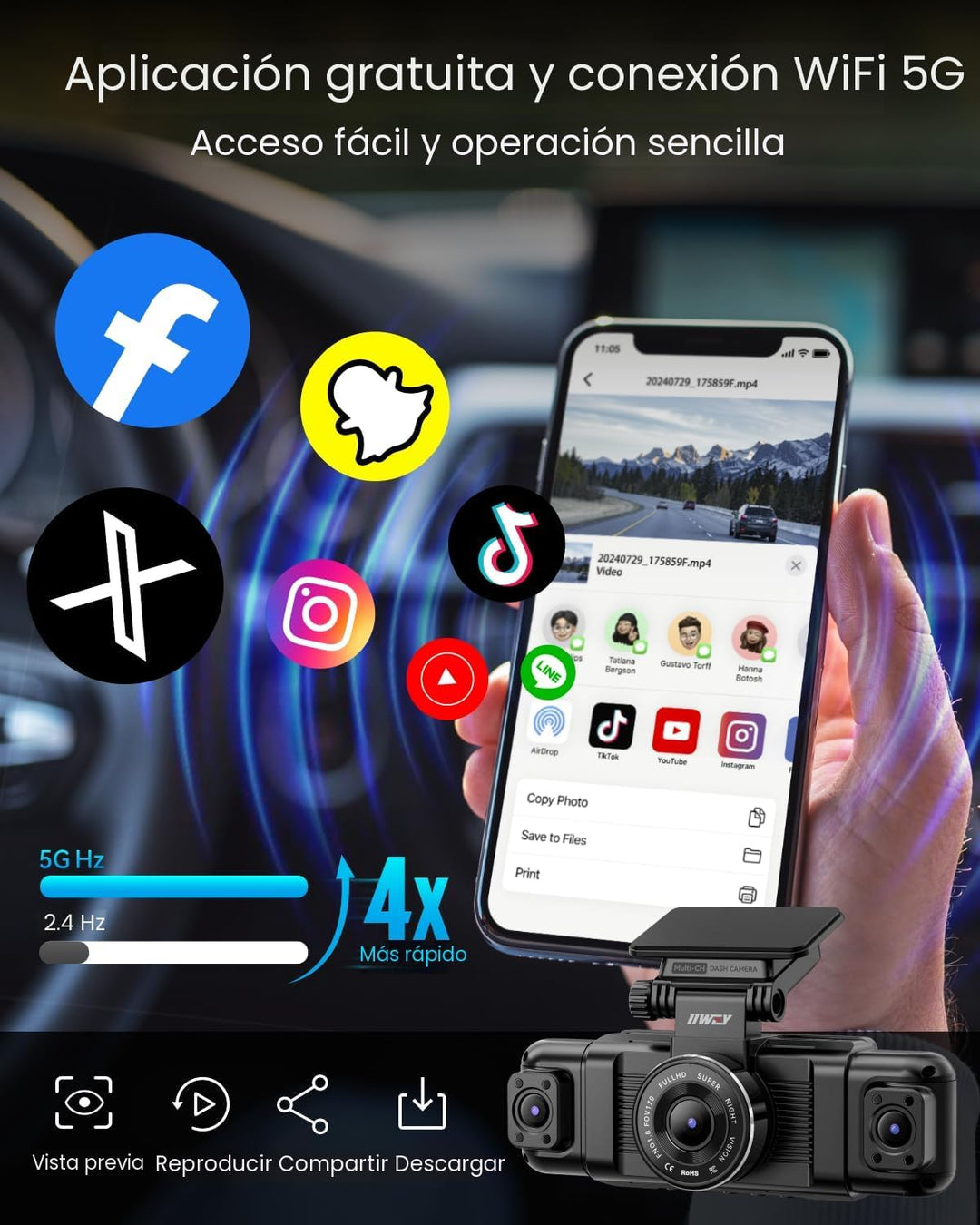 IIWEY N5 - Cámara de tablero de 4 canales con visión de