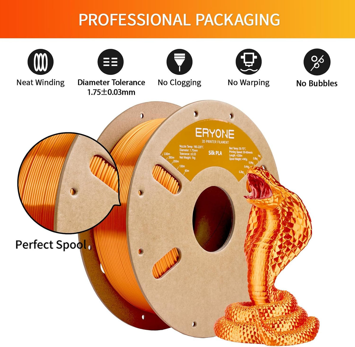 ERYONE Filamento PLA de seda para impresora 3D, 0.069 in +\/- 0.001...