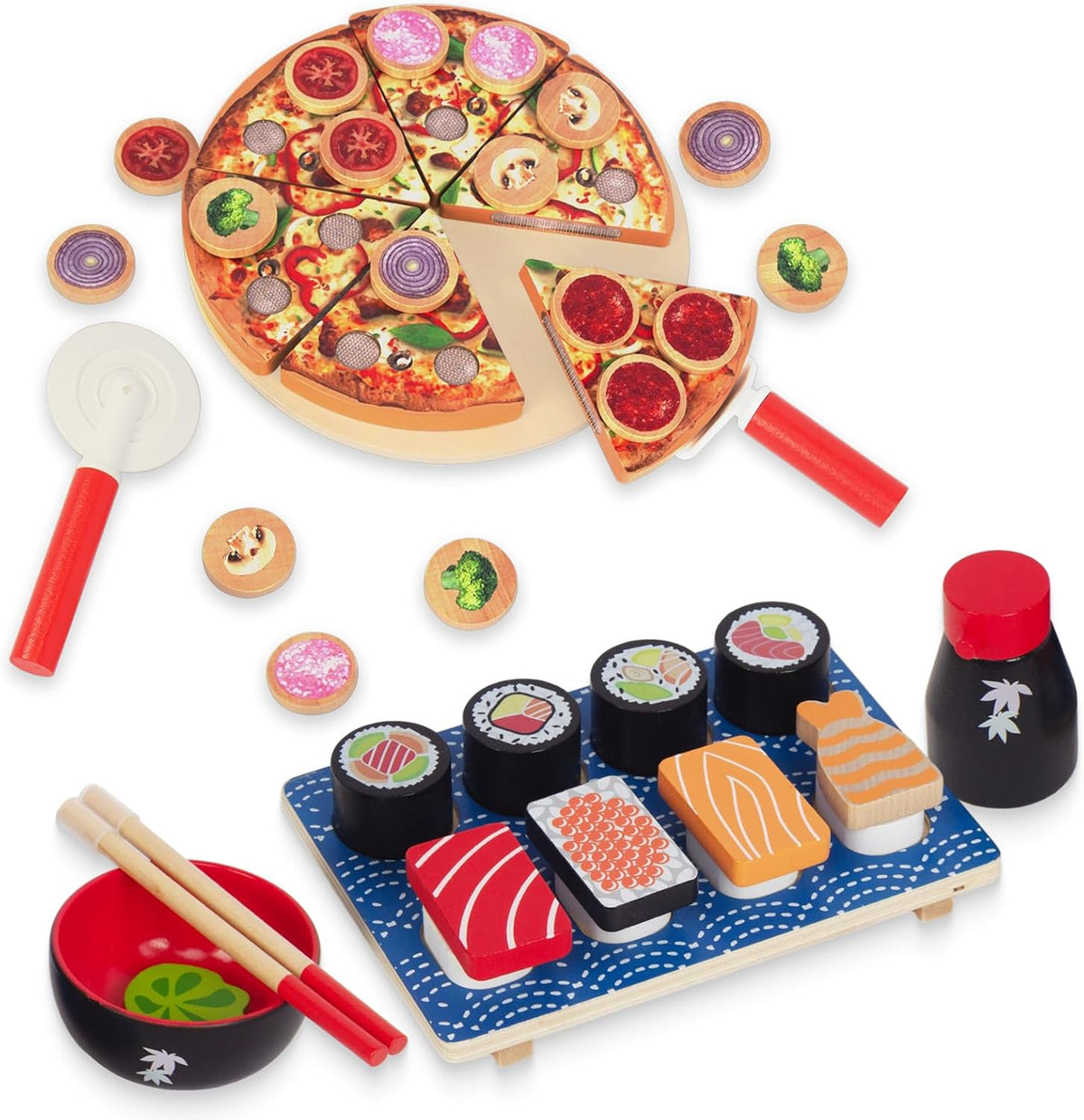 Juego de comida y pizza para cortar sushi, juguetes de cocina para niños de 3 años en adelante, juguete de aprendizaje para niñas y niños