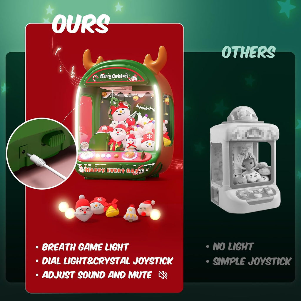 Skirfy Máquina de garras navideñas para niños, juguetes navideños para niñas de 6 años en adelante, mini máquina expendedora de juegos de arcade con juguetes de peluche y dispensador de dulces, máquina de juego de garras festivas, para niñas