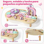 Lehoo Castle Mesa de actividades Montessori de madera para niñas de 1 año