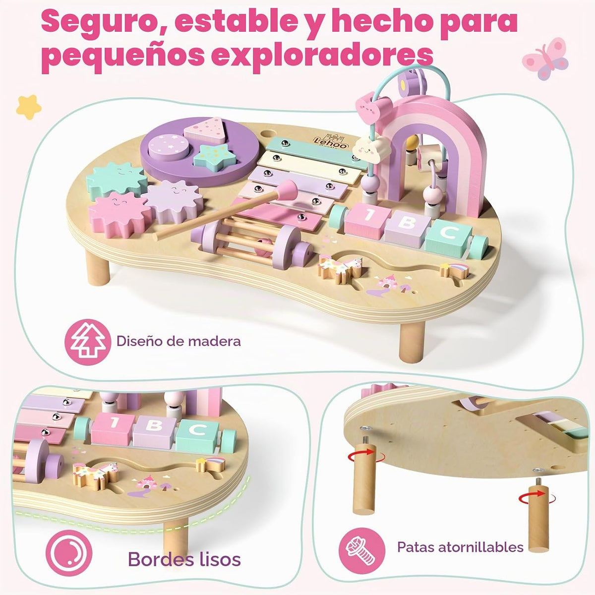 Lehoo Castle Mesa de actividades Montessori de madera para niñas de 1 año