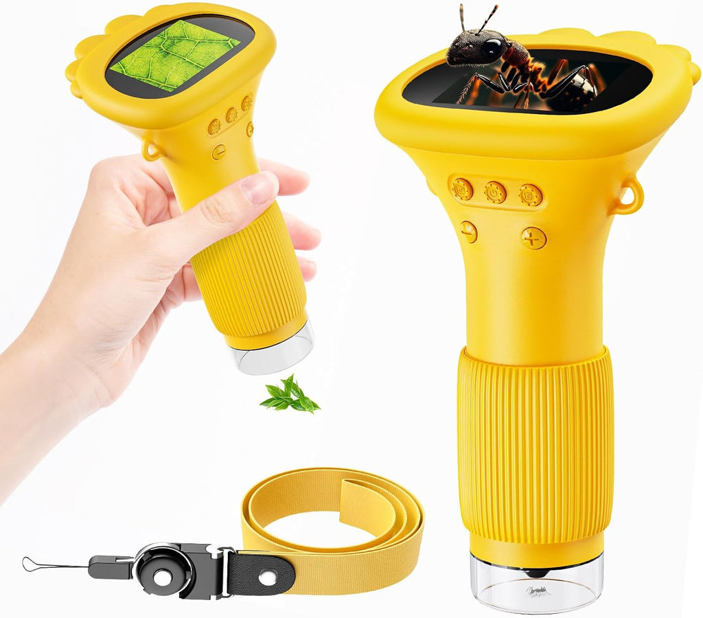Microscopio 1000X para niños, pantalla de 2 pulgadas, microscopio Wonder Quest, microscopio digital de mano, lupa educativa, regalos de cumpleaños de Navidad para edades de 3, 4, 5, 6, 7, 8, 9, 10
